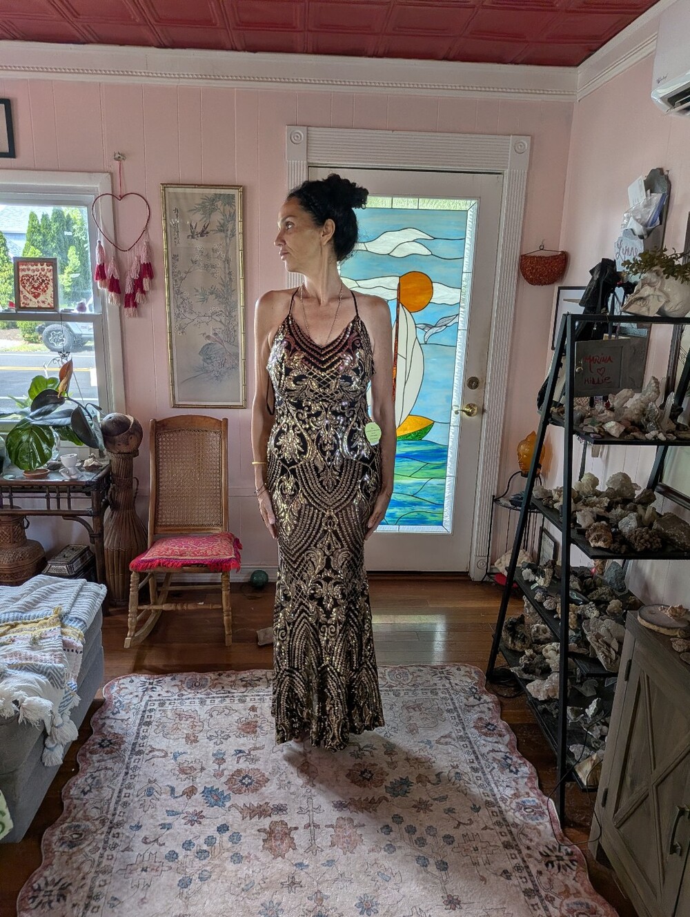 Windsor Gold Sequin Beaded Evening Gown